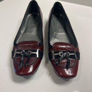 Tod’s Burgundy Black  Horsebit Leather Loafers Size 6.